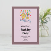 パープル/赤面フレーム9th誕生日パーティーへの招待 招待状 (スタンド正面)