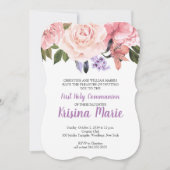 パープル、赤面、ホワイトフローラ第1聖餐会 招待状 (正面)