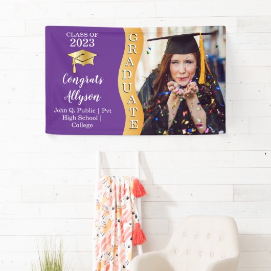 パープル |金ゴールドおめでとう大学院Wave写真 横断幕 (インサイチュ)