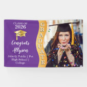 パープル |金ゴールドおめでとう大学院Wave写真 横断幕 (横)