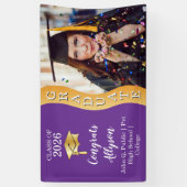 パープル |金ゴールドおめでとう大学院Wave写真 横断幕 (縦)