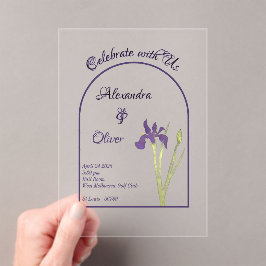 パープル&金ゴールドアイリスウォーターカラーミニマル結婚リスト アクリル招待状