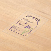 パープル&金ゴールドアイリスウォーターカラーミニマル結婚リスト アクリル招待状 (レイダウン)