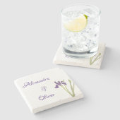 パープル&金ゴールドアイリスウォーター結婚カラー ストーンコースター (横)