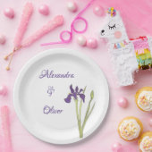 パープル&金ゴールドアイリスウォーター結婚カラー ペーパープレート (パーティー)