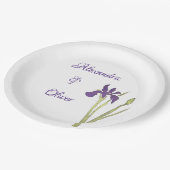 パープル&金ゴールドアイリスウォーター結婚カラー ペーパープレート (アングル)