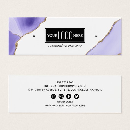 パープル&金ゴールドアゲートイヤリングロゴディスプレイ (正面&裏面)