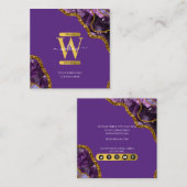 パープル&金ゴールドアゲートゲードグリッターモノグラムマーブル スクエア名刺 (正面/裏面)