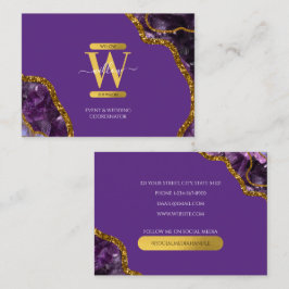パープル&金ゴールドアゲートゲードグリッターモノグラムマーブル 名刺