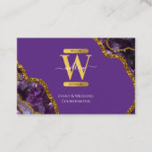 パープル&金ゴールドアゲートゲードグリッターモノグラムマーブル 名刺 (正面)