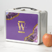 パープル&金ゴールドアゲートゲードグリッターモノグラム メタルランチボックス (インサイチュ)