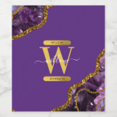 パープル&金ゴールドアゲートゲードグリッターモノグラム ワインラベル (シングルラベル)