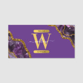 パープル&金ゴールドアゲートゲードグリッターモノグラム 名札 (正面)