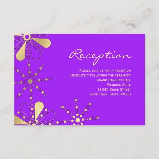 パープル&金ゴールドインディアンインスパイア披露宴情報カード エンクロージャーカード (正面)