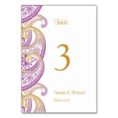 パープル&金ゴールドインディアン結婚ペイズリー テーブルナンバー (裏面)