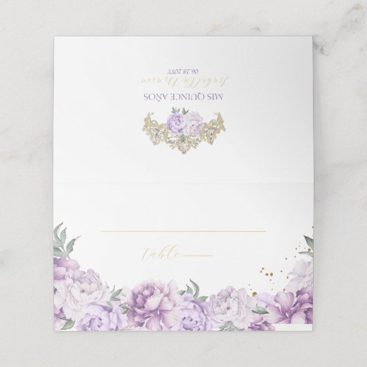 パープル&金ゴールドエレガントクインセニェラ プレイスカード (外部開封)