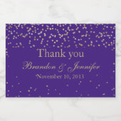 パープル&金ゴールドカスタムウェディングワきらめくインラベル スパークリングワインラベル (シングルラベル)