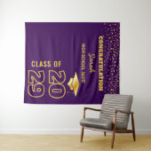 パープル&金ゴールドカスタム卒業パーティーの背景 タペストリー (インサイチュ(横))