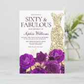 パープル&金ゴールドガウン60thバースデーパーティー 招待状 (スタンド正面)