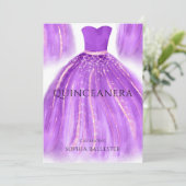 パープル&金ゴールドキンセアニェラマーメイドドドドレスガウンパーティー 招待状 (スタンド正面)