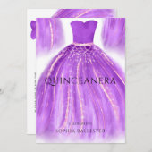 パープル&金ゴールドキンセアニェラマーメイドドドドレスガウンパーティー 招待状 (正面/裏面)