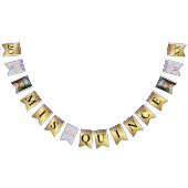 パープル&金ゴールドクインセアニラお祝い バンティングフラッグ (全)