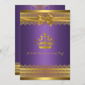 パープル&金ゴールドクラウンベビーシャワー招待状 招待状 (正面/裏面)