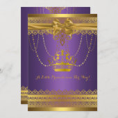 パープル&金ゴールドクラウンベビーシャワー招待状 招待状 (正面/裏面)