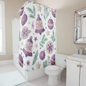 パープル&金ゴールドクリスマスオーナメントシャワーカーテン –  シャワーカーテン (インサイチュ)