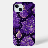パープル&金ゴールドクリスマスオーナメントPOINTSETTIAS Case-Mate iPhoneケース (裏面)