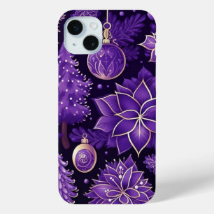 パープル&金ゴールドクリスマスオーナメントPOINTSETTIAS iPhone 15 MINIケース