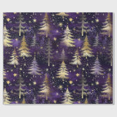 パープル&金ゴールドクリスマスツリースノーフォールラグジュアリークリスマス ラッピングペーパー (フラット)