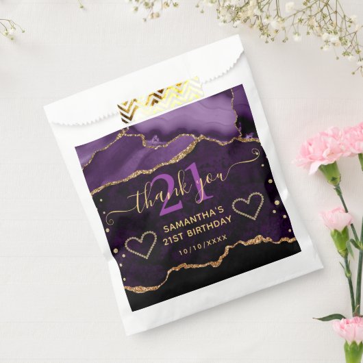 パープル&金ゴールドグリッターアガテマーブル21st誕生日 フェイバーバッグ (封をした状態)