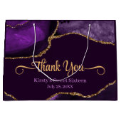 パープル&金ゴールドグリッターアゲイト甘い16ありがとう ラージペーパーバッグ (正面)