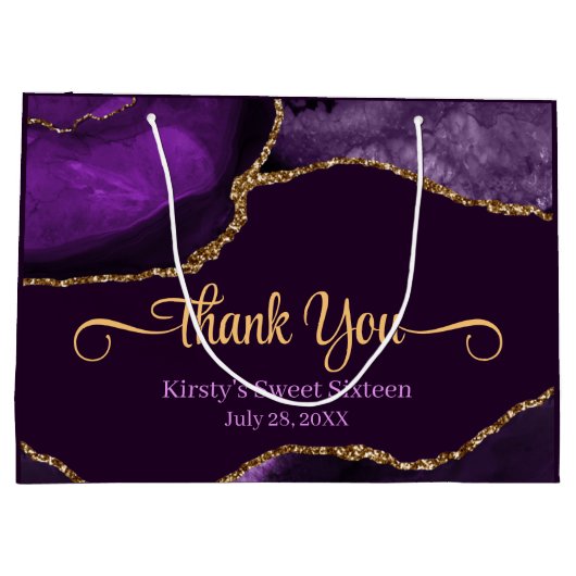 パープル&金ゴールドグリッターアゲイト甘い16ありがとう ラージペーパーバッグ (裏面)