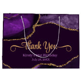 パープル&金ゴールドグリッターアゲート誕生日サンキュー ラージペーパーバッグ (裏面)