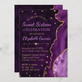 パープル&金ゴールドグリッターアゲート&マーブルスイート16  招待状 (正面/裏面)