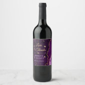 パープル&金ゴールドグリッターアゲート&マーブル結婚ズ ワインラベル (正面)
