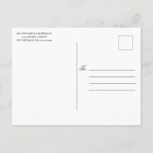 パープル&金ゴールドグリッターエレガントブライダルシャワー インビテーションポストカード (裏面)