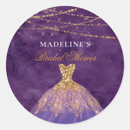 パープル&金ゴールドグリッターエレガントブライダルシャワー ラウンドシール (正面)
