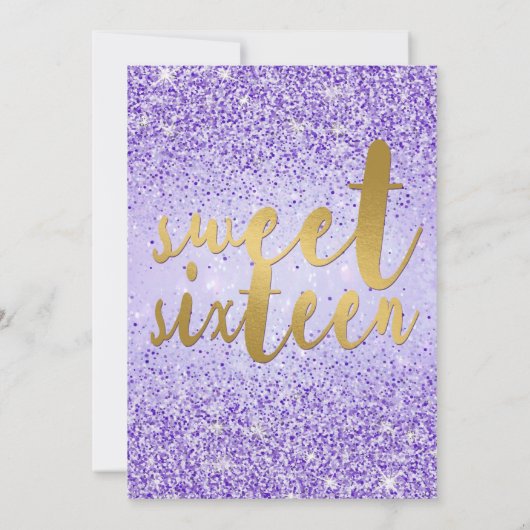 パープル&金ゴールドグリッタースウィート16パーティの招待状 招待状 (裏面)