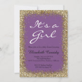 パープル&金ゴールドグリッターベビーガールシャワー招待状 招待状 (正面)