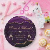 パープル&金ゴールドグリッターマーブルアゲテ結婚ス ペーパープレート (パーティー)