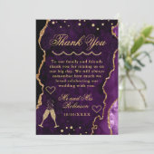 パープル&金ゴールドグリッターマーブルアゲ結婚ートズ  サンキューカード (スタンド正面)