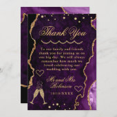 パープル&金ゴールドグリッターマーブルアゲ結婚ートズ  サンキューカード (正面/裏面)