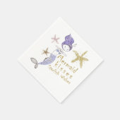 パープル&金ゴールドグリッターマーメイドバースデーパーティー スタンダードカクテルナプキン (角)