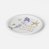 パープル&金ゴールドグリッターマーメイドバースデーパーティー ペーパープレート (アングル)