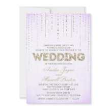 パープル&金ゴールドグリッタールック結婚式招待状