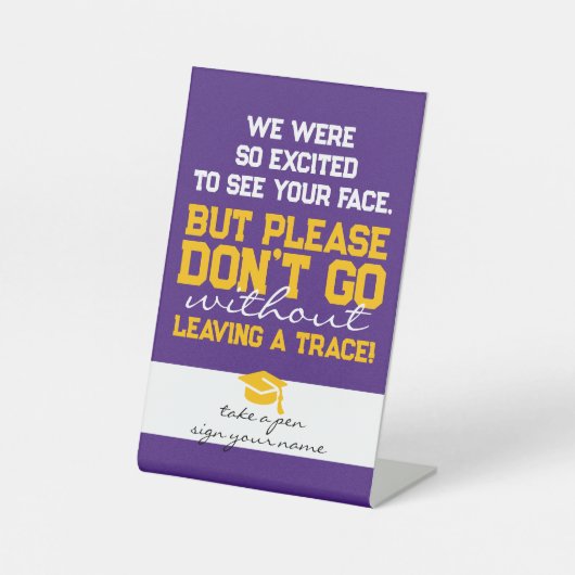 パープル&金ゴールドゲストブック詩の卒業表 台座サイン (正面)