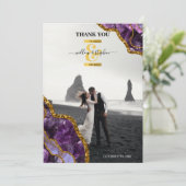 パープル&金ゴールドゲートグリッター結婚の写真 サンキューカード (スタンド正面)